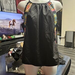 Black Halter Top with Colorful Crochet Accents